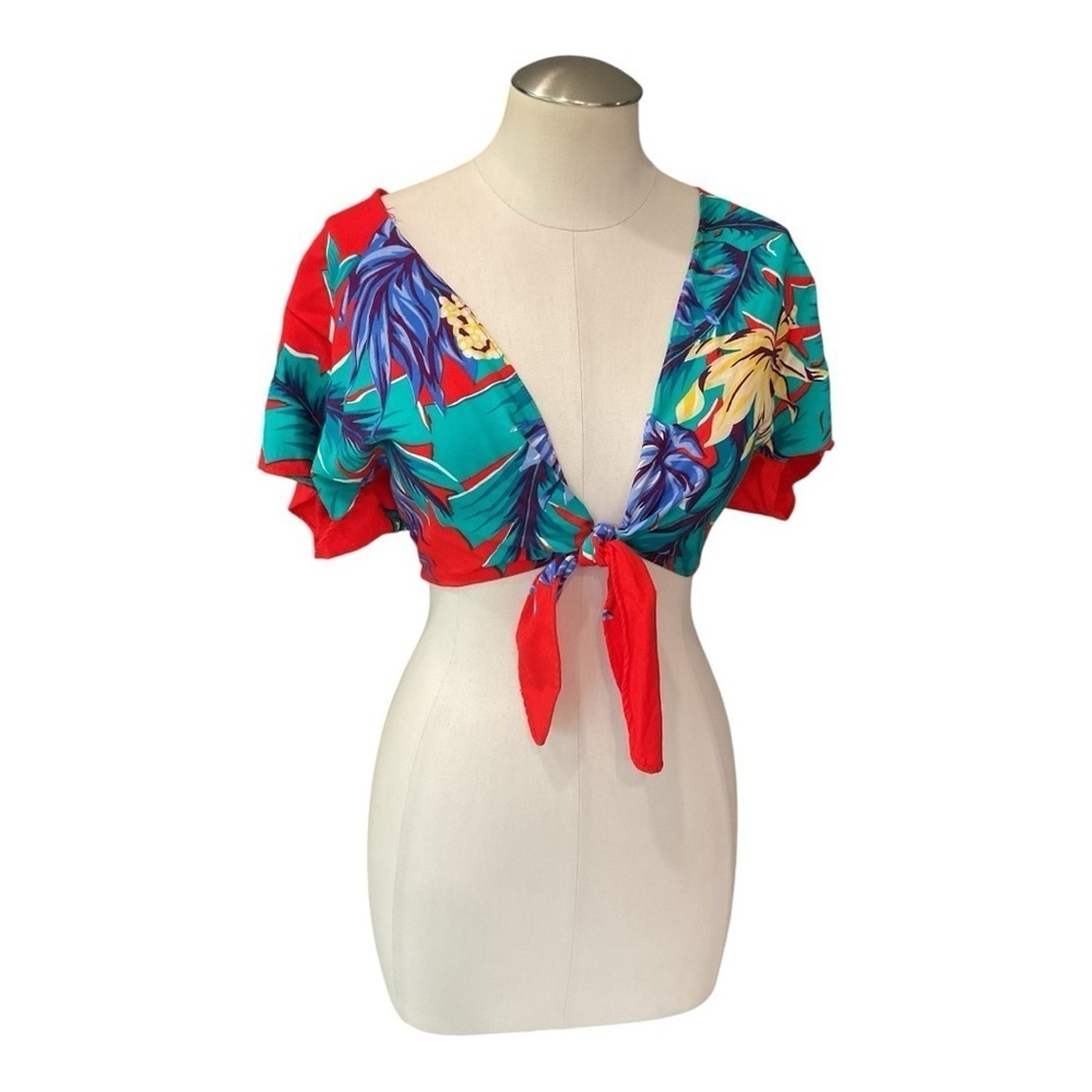 Vintage Terry Junior California Tie Front Crop Top – Juniors Size 13 Tropical